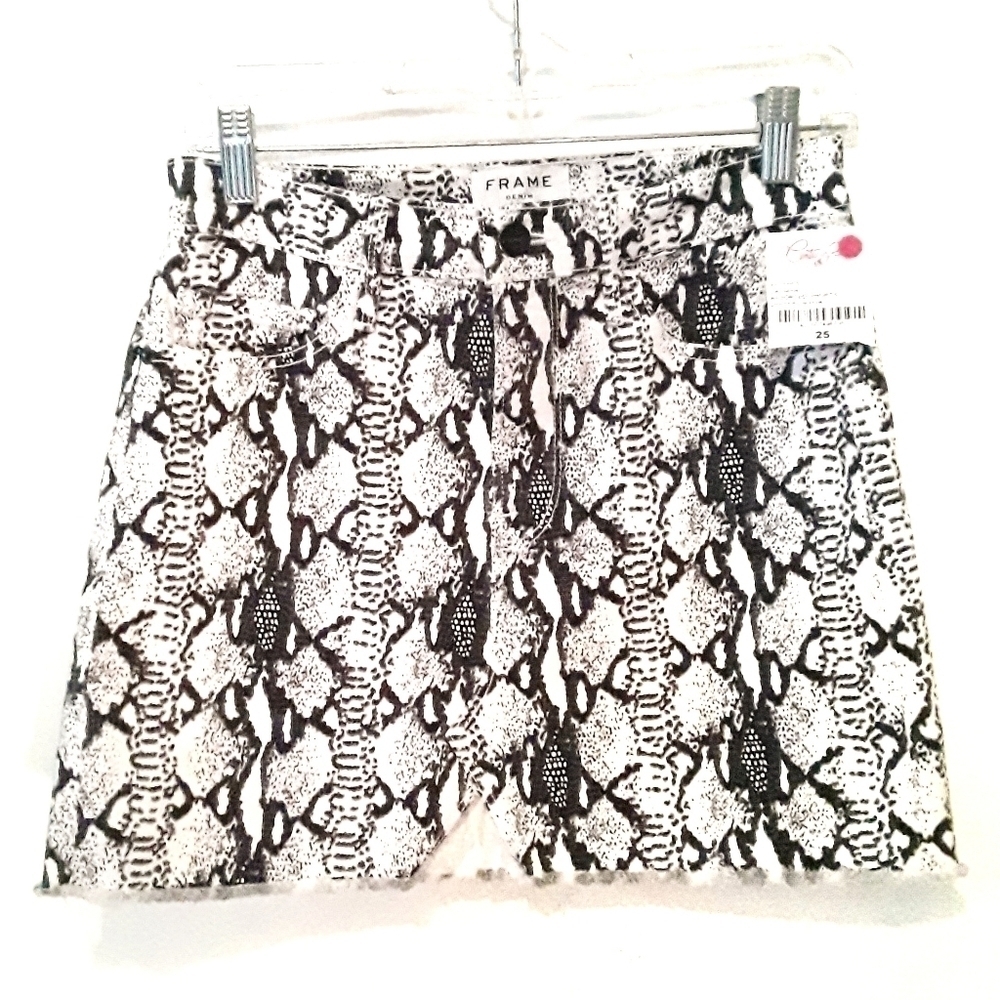 Frame Denim Snakeskin Print Raw Hem Skirt